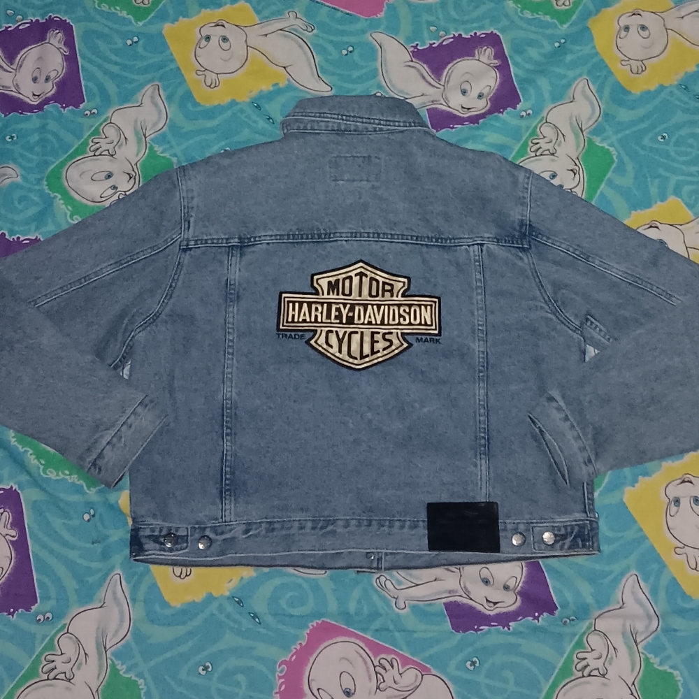 90s Harley Davidson Motorcycles Vintage Denim Blue Jean Jacket Biker Motorcycle